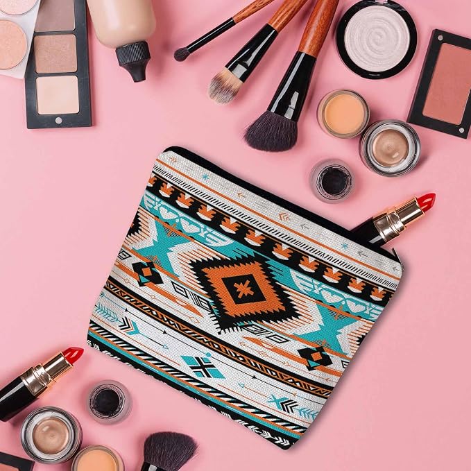 Aztec Cosmetic Bags For Women, Navajo Style Tribal Aztec Geometric Roomy Makeup Bag Toiletry Bag Accessories Organizer Storage Bags Makeup Pouch For Travel Business Gym Camping Bathroom - Image 3