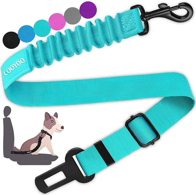 COOYOO Dog Seat Belt,Retractable Dog Car Harness Seat Belt for Car Adjustable Nylon Pet Safety Seat Belts Heavy Duty & Elastic Bungee Buffer by COOYOO
