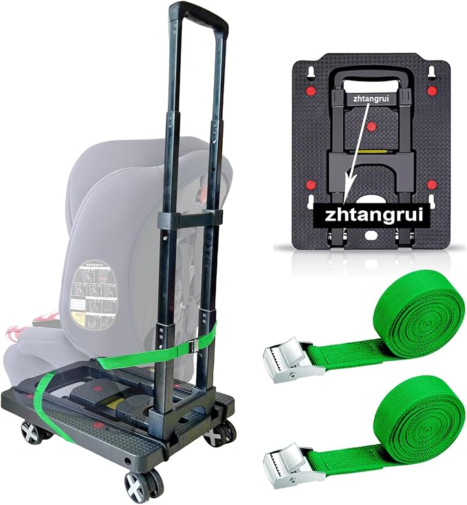 Car Seat Dolly for Airport, Green | CarSeat Roller Cart Wheels for Airplane,Car Seat Travel Cart Carrier with Straps,Foldable Luggage Trolley Hand Truck by zhtangrui