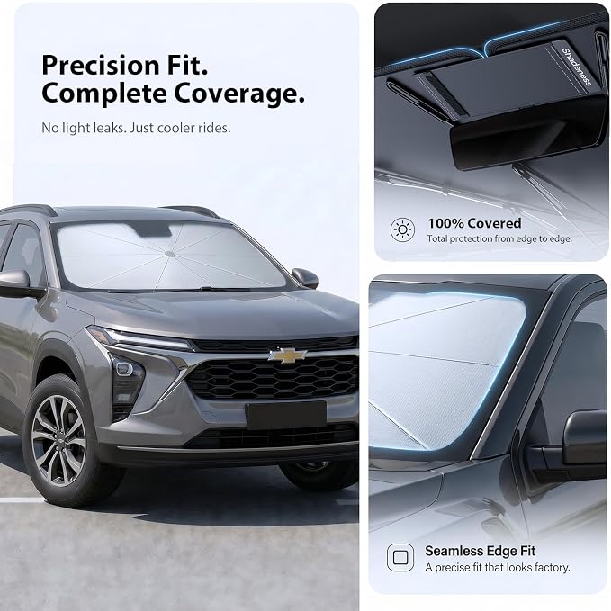 2026 Upgraded Windshield Sun Shade Umbrella for Chevrolet Trax [Precision Custom Fit, Superior UV & Heat Block] Cooling Tech Fabric, Durable Foldable with Storage Bag, Fits 2015-2022, 2024-2026 - Image 6