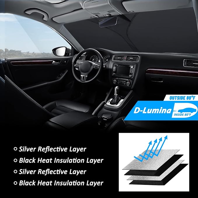 D-Lumina Windshield Sun Shade for 2016-2021 Honda Civic Accessories, Front Window Sunshade Sun Visor Protector Block UV Rays Heat, Foldable 2 Layers 210T Material - Image 6