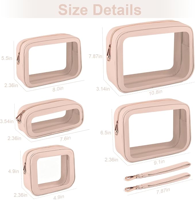 5PCS Clear Makeup Bags with Handles, TSA Approved Toiletry Bags, Diaper Bag Organizer Pouch, TPU Car Storage Organizer with Zippers, Waterproof Travel Organizer Bag for Women - Image 3