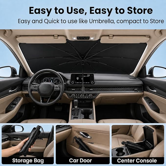 Car Windshield Sun Shade Umbrella, Universal Fit Mid-Large Sedan & SUV | 57 x 31" Car Sun Visor, Foldable UV Heat Blocking Front Window Sunshade, Cute Eyes Series - Image 6