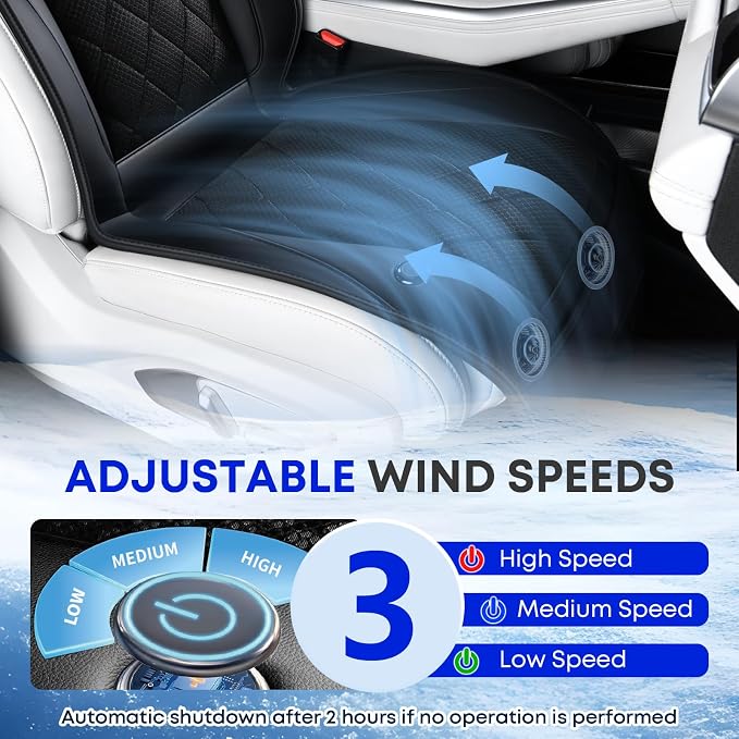[2026 Upgrade] Cooling Car Seat Cover Ventilated Seat Cushion Summer Driving 12V-24V Ventilated Car Seat Cushion with 2 Powerful Turbo Fans with 3-Speed Adjustable Universal Fit Most Car-Light Black - Image 2