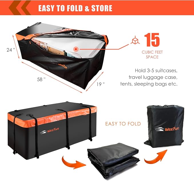 Hitch Mount Cargo Carrier Luggage Bag Waterproof 16 Cubic Feet Luggage Rack | Soft Shell Luggage Bag,Include 8 Reinforced Straps,Combination Lock,for All Vehicle with Steel Trailer Cargo Carrier Basket - Image 4