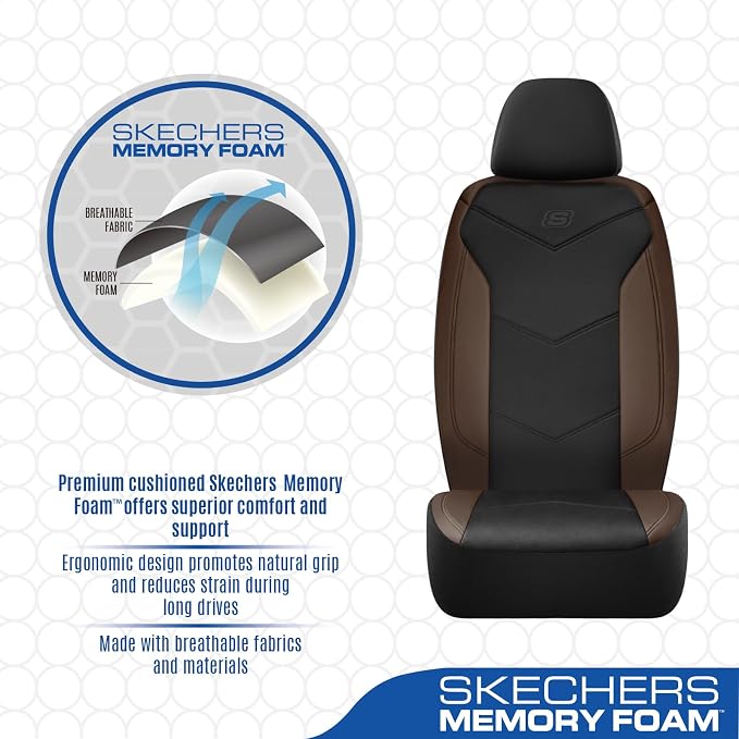 Skechers Memory Foam Seat Covers,Leather Car Seat Covers, Ultimate Comfort & Support Seat Covers Full Sets Airbag Compatible, Automotive Universal Fit Most for SUVs, Vans, Sedans, Cars, Trucks,Brown - Image 4