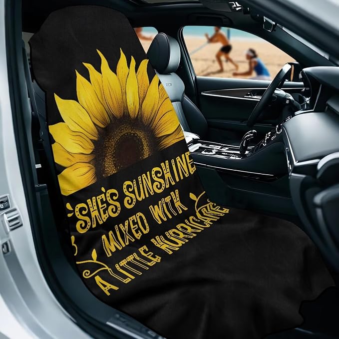 Sunshine Sunflower Car Seat Towel with Storage Bag Auto Interior Front Seat Towel Protector Sunflower Car Interior Accessories Universal Non Slip Waterproof Sweat Protector Beach Yoga Towels - Image 2