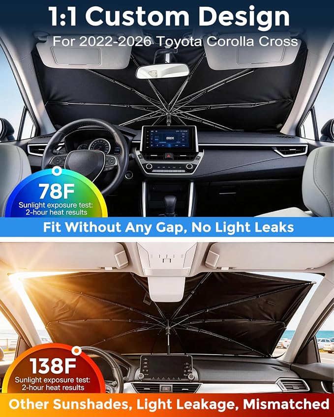 Weektic Custom Windshield Sun Shade Umbrella for Toyota Corolla Cross 2022-2026, [Double Thickened Ice Crystal Coating] Sun & Heat Protection, Keep Vehicle Cool & Protect Interior - Image 2