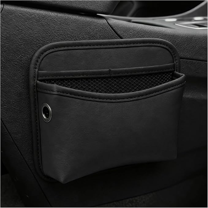 Car Seat Side Pocket Organizer, Multifunctional Leather Console Side Storage Pouch with Card Holder, Waterproof Phone & Sunglasses Pocket Bag for Car Door Seat Console (Black) by XJVSS