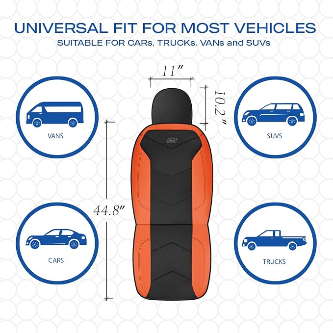 Skechers Memory Foam Seat Covers,Leather Car Seat Covers, Ultimate Comfort & Support Front Seat Covers Airbag Compatible, Automotive Universal Fit Most for SUVs, Vans, Sedans, Cars, Trucks,Orange - Image 5