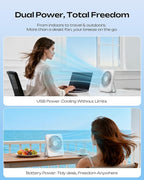 Otlonpe Personal Portable Desk Fan, 4000mAh Small Rechargeable Portable Fan Battery Operated & USB Powered for Travel Sleeping Bedroom Office Home Table, Cordless, Quiet, 4-Speed, 6.5 Inch (White) - Image 2