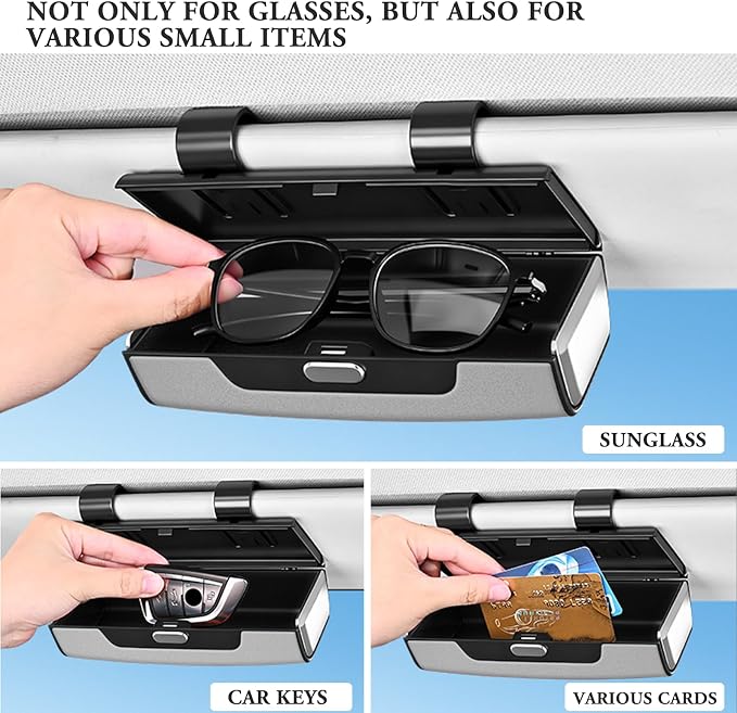 Sunglass Holder For Car Visor,Button-Open Sunglass Case For Car Visor,Car Sunglass Holder With Card Storage Function Suitable For Truck And Sedan To Place Sunglass (Gray) - Image 6