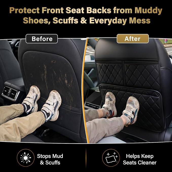 2 Pack Seat Back Protector Kick Mats, Premium Interior Look | Dust, Scuff & Wear Protection / Easy-Clean Surface / 3 Storage Pockets Help Keep Your Car Interior Neat - Image 2