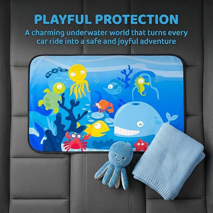 Magnetic Car Window Shade for Baby, Cartoon Pattern Automotive Side Window Blackout Curtain, Vehicle Sun Shade UV Privacy Protection Heat Blocking Cover, Universal Fit (Undersea) - Image 5