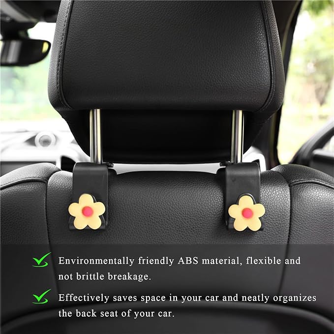 Yourkar 4 PCS Car Seat Headrest Hook, Plastic Headrest Hooks with Adhesive Flower, Auto Back Seat Hanger Storage Hook for Grocery Bag Purse Handbag Umbrella, Car Accessories (Light Yellow) - Image 5