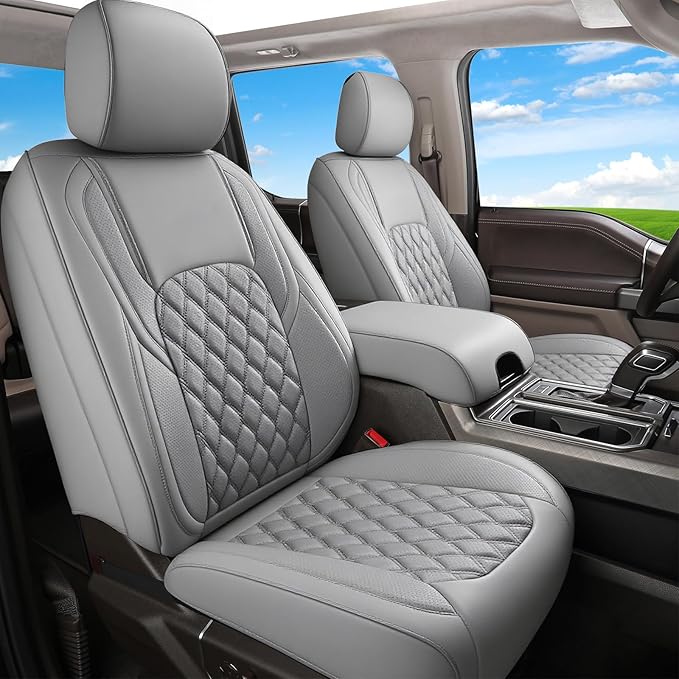 Huidasource Ford Gray Seat Covers, Car Seat Cushion Cover Fit for 2015-2026 Ford F150 SuperCrew & 2017-2026 F250 F350 F450 Super Duty Crew Cab XL XLT Lariat King Ranch Platinum (Full Set/Gray) by Huidasource