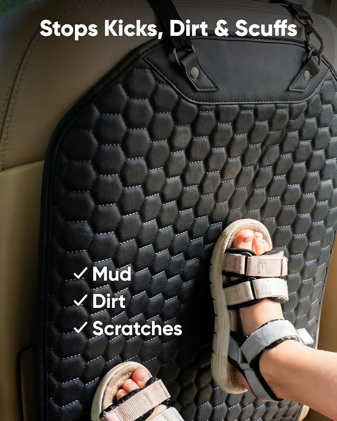 Kick Mat Back Seat Protector - Car Back Seat Cover for Kids Feet - Waterproof & Sturdy Protector for Upholstery from Dirt, Mud, Scratches and Stain (Black 2 pcs) - Image 4