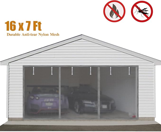 Garage Door Screen for 2 Car Garage, Sunmoxia 16x7Ft Magnetic Heavy Duty Garage Door Curtain with 6 Strapping Tapes - Durable Breathable Anti-Tear Mesh Patio Porch Privacy Curtain (Silver) - Image 6