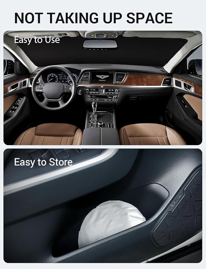 Proadsy Custom Fit Car Windshield Sun Shade for 2015-2016 Hyundai Genesis | 240T Heat Shield, Drops Temp 54°F, Blocks 99% UV, Prevents Dashboard Cracking, Summer Parking & Beach Trips, Easy Twist-Fold - Image 9