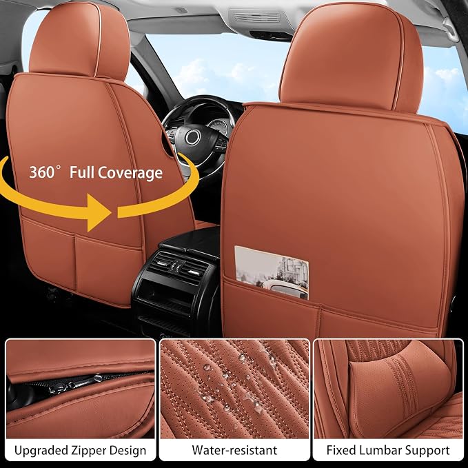 WELLDO Car Seat Cover, 2 Seats, Brown | Waterproof, Scratch-Resistant, Breathable & Easy to Clean, Universal Fit for SUV Sedan Truck, Full Set - Image 8