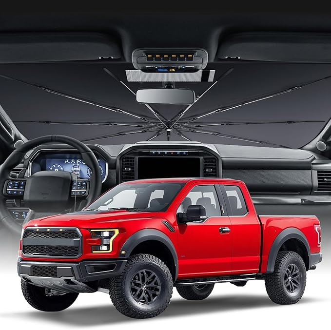 Zanch Upgrade Windshield Sun Shade, Custom Fit for Ford F150 2015-2025 [Titanium-Silver Reflective Coating] Blocks 99% UV & Heat, Sunshade Umbrella for F150 2015 ... 2022 2023 2024 2025 by Zanch
