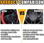 JOYCOURT 15 Inch Bling Soft Leather Car Steering Wheel Cover, Red | Colorful Rhinestones Design, Auto Elastic Protector for Women Girls, Crystal Diamond Car Accessories for Most Cars, SUVs - Image 3