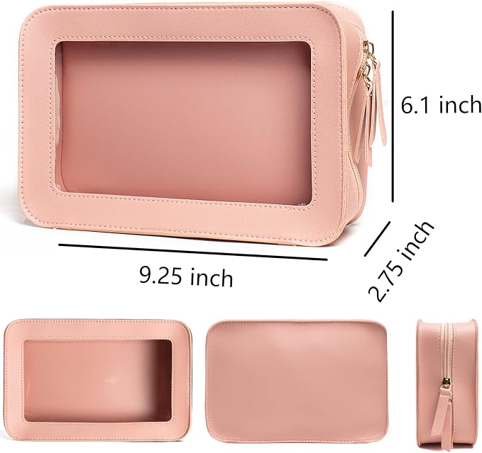 Clear Makeup Bag, Pink Travel Makeup Pouch Toiletry Bag for Women Waterproof Small Cosmetic Bag Case Small Make Up Bag with Zipper Car Organizer Car Essentials for Women Men - Image 6
