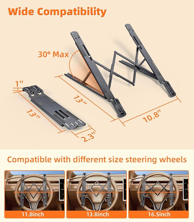 Car Laptop Mount Steering Wheel Tray Holder, Height Adjustable Car Desk for Laptop Computer Tablet, Foldable Portable Lap Laptop Stand for Car Vehicle Workstation Accessories Truck SUV Tesla - Image 6