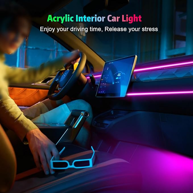 Acrylic Interior Car Lights, AMKI Car LED Strip Light with APP Sub Control, Car Accessories Fiber Optic Car Ambient Lighting Kit with RGB 22 in 1 and 175 inches 593 LEDs 213 DIY and Music Modes DV 12V - Image 6