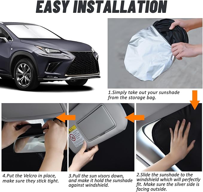 D-Lumina Windshield Sun Shade for 2015-2021 Le‘xus NX NX300h/NX300/NX200t Accessories, Front Window Sunshade Sun Visor Protector Block UV Rays Heat, Foldable 2 Layers 210T Material - Image 5