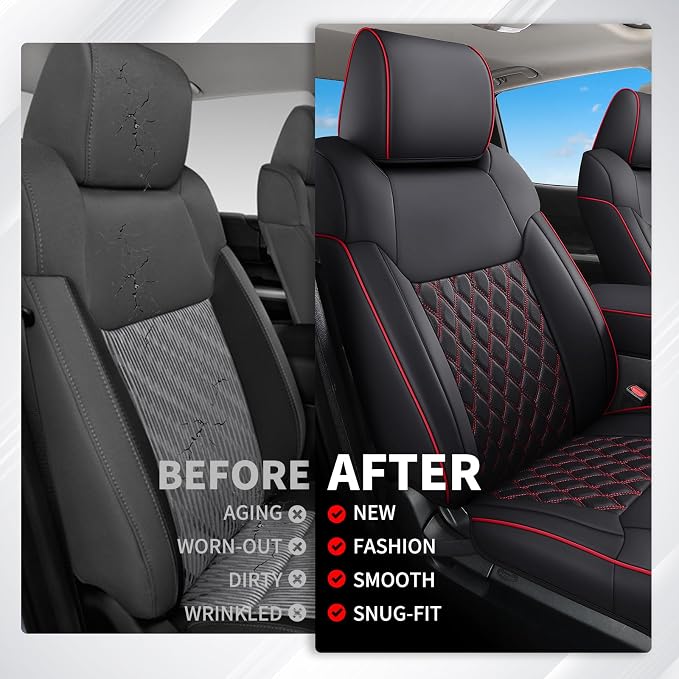Huidasource Tacoma Seat Covers Front&Rear, Full Coverage Waterproof Car Seat Cover Fit for 2005-2015 Double & Crew Cab 2nd Gen Toyota Tacoma Base Prerunner SR5 Limited TRD Sport(Full Set/Black&Red) - Image 8