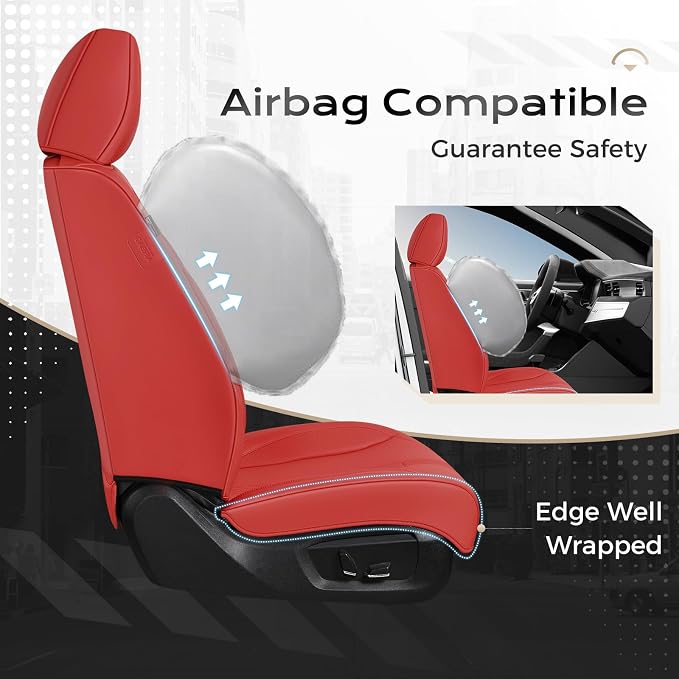 Coverado Car Seat Covers Full Set, Front Seat Covers with Lumbar Support and Back Seat Cover Waterproof Leather Automotive Seat Cover, Universal Car Interior Protectors Cushion for Most Cars - Image 3