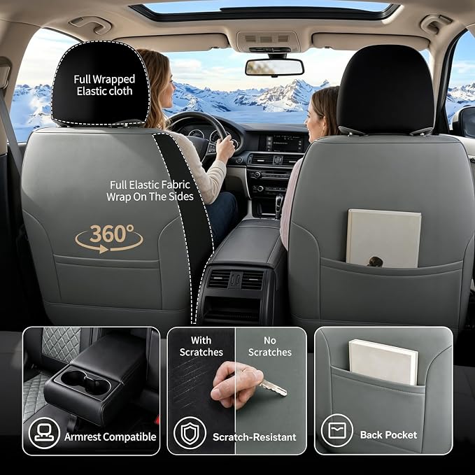 for Subaru Forester 2009-2026 Car Seat Covers, Full Set, Gray | Luxury Full Coverage Leather Seat Protectors, Waterproof Breathable, Non-Slip, Easy to Install, Airbag Compatible, All-Season - Image 7