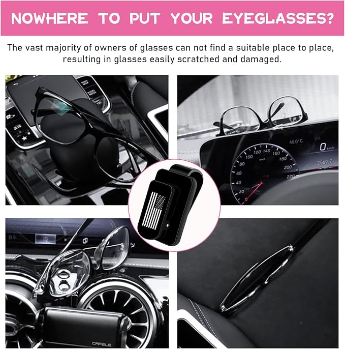 Ohleats Sunglasses Holder for Car Sun Visor, US Flag Metal Auto Eyeglass Hanger Clip, Multi-Function Ticket Card Clip Eyeglasses Mount, Truck Car Accessories for Men Women (Black) - Image 6