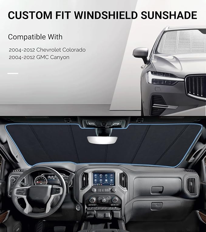 Pigenius Windshield Sun Shade for Chevrolet Colorado 2023-2026; GMC Canyon 2023-2026. Reflective Aluminum Film Front Window Sunshade - BLAZBLOCK - Image 2