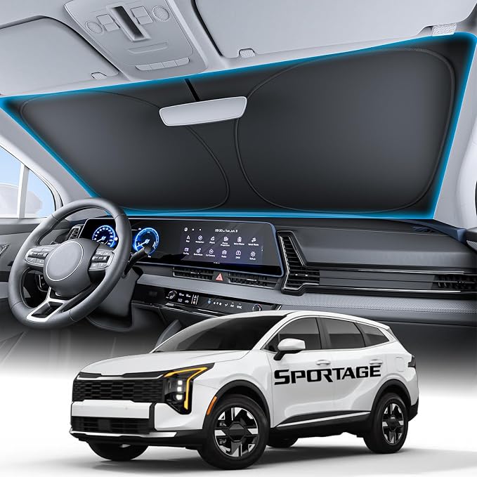 Wigoo for Kia Sportage Windshield Sunshade, Custom Fit, Keeps Interior Cool | Custom Fit, Cooling Tech Fabric, Foldable Heat-Blocking Sunshade with Storage Bag, for Kia Sportage 2020-2026 by wigoo