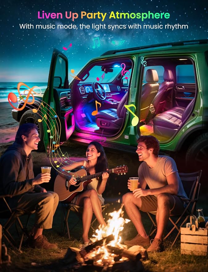 Pak Smart RGB+IC Car LED Lights, 72 LED 16 Million Colors Interior Light | Under Dash Car Strip Light with Music Mode and DIY Mode, 2 Lines Design with Charger, Ambient Lighting for Cars SUVs Trucks - Image 3