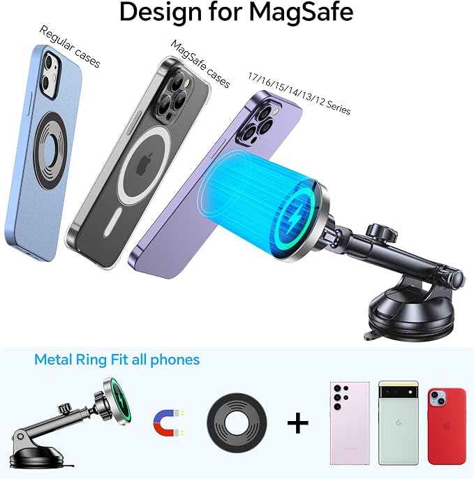 Coolpow for MagSafe Car Mount Charger【Ultra Magnet】 Magnetic Phone Holders for Your Car Charger【Windshield+Vent+Dash】 Magnetic Wireless Car Phone Holder Charger Car Mount for iPhone 17 (Gray) - Image 9