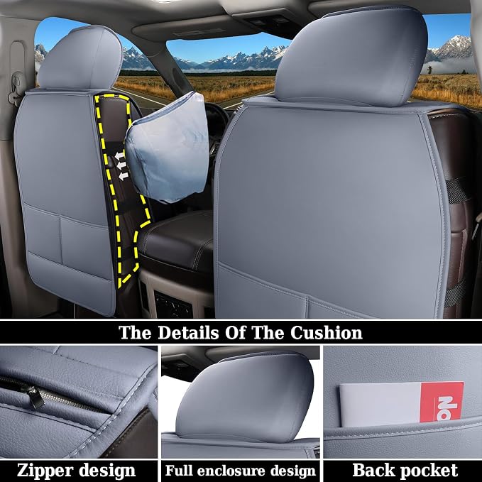Coverado Seat Covers for Dodge Ram Full Set, Waterproof Truck Car Seat Cover Protectors Custom Fit for 2002-2026 Dodge RAM 1500 2500 3500 with Curved Bench(Gray) - Image 2