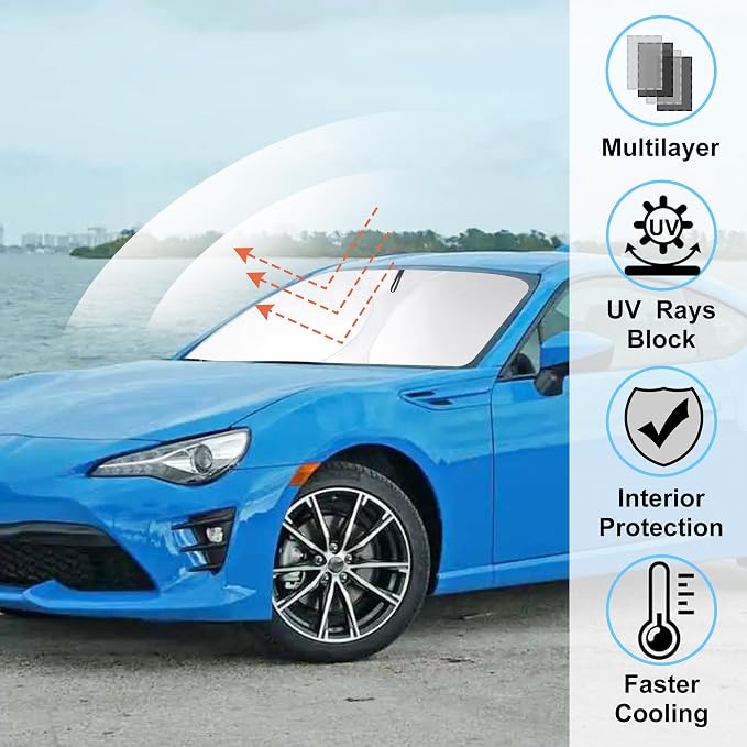 Windshield Sun Shade for 2017-2021 Toyota 86/2022-2023 GR86 | Full covered, Foldable & Durable, Block UV Rays, Reduce Heat, Easy to install, Keep Car Cooler - Image 2