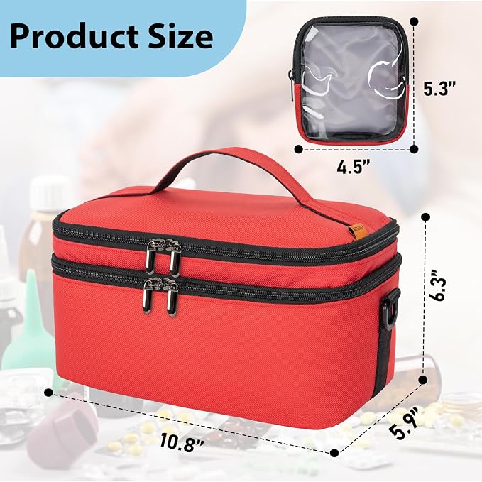2 Layers Medicine Organizer Bag with Portable Pouch, Pill Bottle Organizer | Lockable Medical Travel Case for Pills, Vitamin, Medical Supplies - Image 2