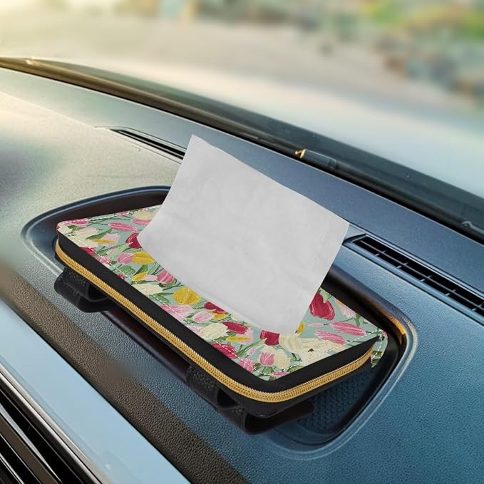 Biyejit Car Visor Tissue Holder, Tulip Flowers Car Visor Napkins Box Holder, Tissue Dispenser for Car Decoration, Suitable for Most Cars, 1 Pack - Image 5