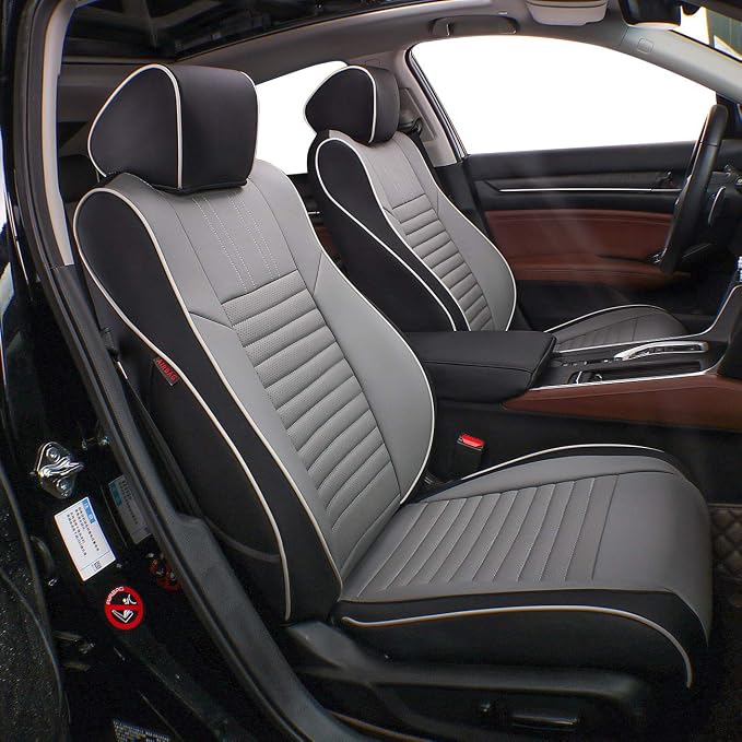 EKR Accord Seat Covers for Honda Accord 2023 2024 2025 2026 EX,SE &2023-2026 (Hybrid) Sport,EX-L,Sport-L,Touring,(Rear Row W/40/60 Split Backrest),Leather Seat Covers for Trucks Full Set(Black/Gray) by EKR