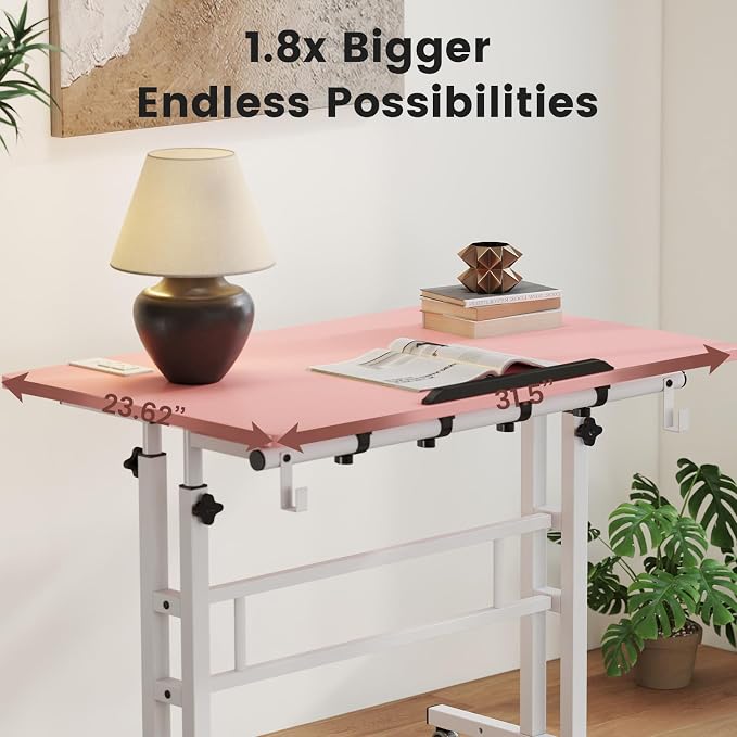 SIDUCAL Mobile Stand Up Desk with USB Ports and Outlets, Adjustable Laptop Desk on Wheels, Home Office Workstation, Rolling Laptop Cart for Standing or Sitting, 31.5" x 23.6"Pink - Image 6