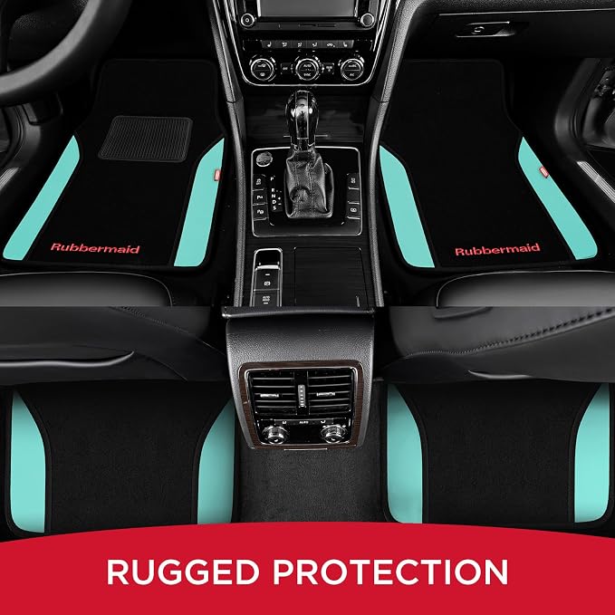 Rubbermaid Car Mats, Carpeted Floor Car Mat with Faux Leather & Built-in Heel Pad, Two-Tone Car Rug Floor Mats, Stylish Carpeted Floor Mats for Cars, Trucks & SUVs Mint Color - Image 7