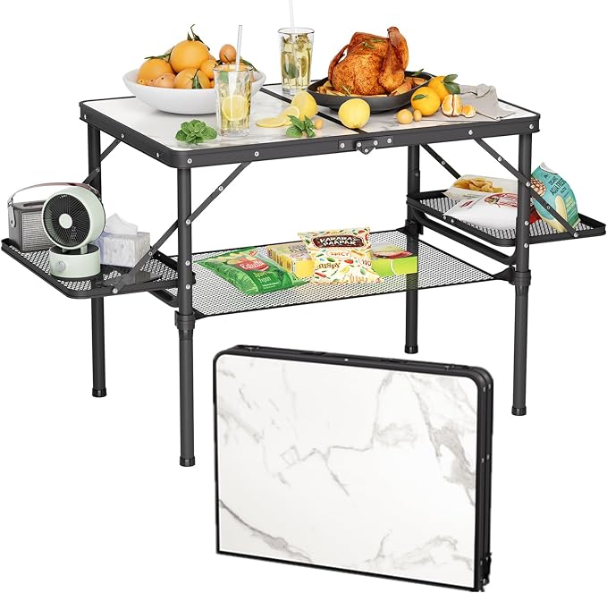Titanker Folding Camping Table 3ft, Folding Picnic Table, Large Camp Table Portable with Extra Side Racks & Storage Net, Outdoor Patio Table, RV/Car Camping Essentials, Aluminum Light & Solid by Titanker