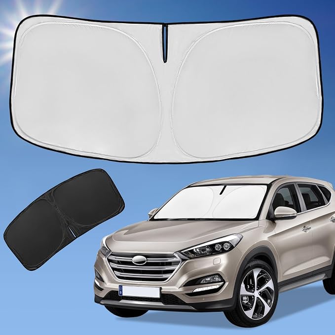 for Hyundai Tucson 2016-2021 Sun Shade Sunshade Windshield Cover | 4-Layer Front Window Shade Custom fit Tucson Sun Visor 240T Retractable Shade Blocks UV Rays Cooler Car Accessories by ZOIBVCARSUNSHADE