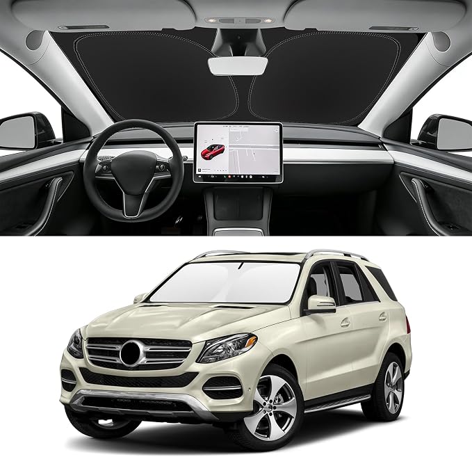 Custom Fit Windshield Sun Shade for Mercedes-Benz GLE 2012-2019 | Blocks UV Rays and Sun Heat, Helps Reduce Interior Temperature, Protects Dashboard from Fading, Folds Easily for Storage by SLOGENTO