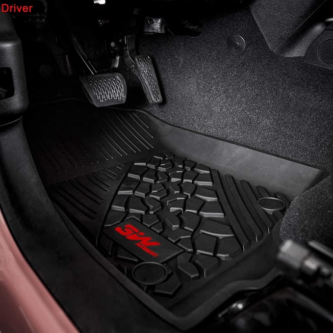 3W Floor Mats for Jeep Wrangler 4XE 2021-2026 Hybrid 4 Door (Non JL/JK) | Black All-Weather TPE Floor Liner for 1st and 2nd Row Full Set Car Mats, Red Logo - Image 9
