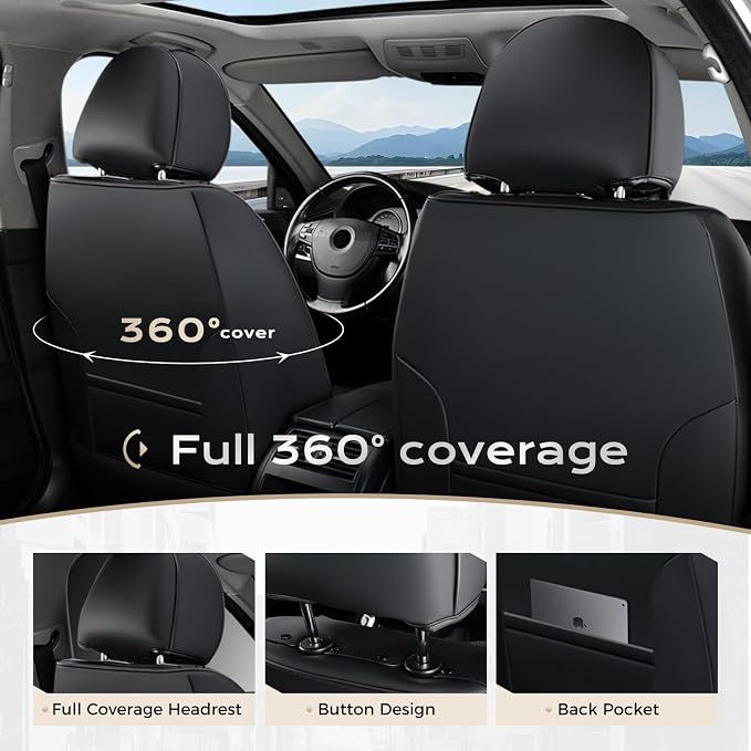 Coverado Seat Covers, Premium Nappa Leather Car Seat Covers Front Seats, Waterproof Car Seat Protector with Lumbar Support, Front Driver Seat Covers Universal Fit for Most Cars (Black&Gray) - Image 2